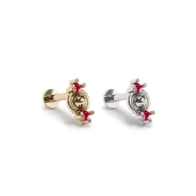 14K Gold Double Ruby Stud