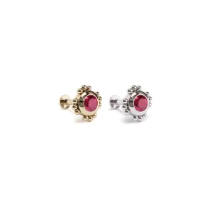 14K Gold Ruby Beaded Stud