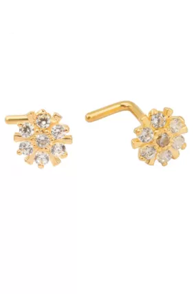 14K Solid Gold 20g Cz Snowflake Flower Nose Stud Piercing