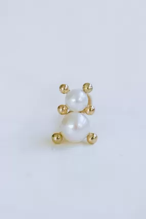 14K Solid Gold Cartilage Delicate Freshwater Pearl Snowman Internally Internal Threaded Earring Labret