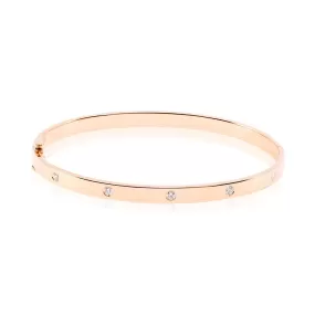 18K ROSE GOLD FLUSH-SET DIAMOND HINGED BANGLE BRACELET 0.50CTW