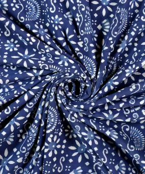 2.5m Blue hand block printed cotton kurta material