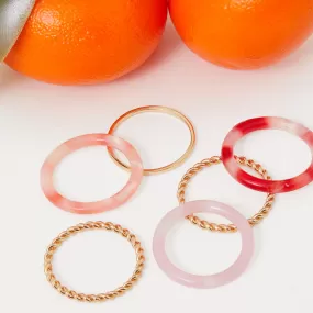 Accessorize London Women's Pink Gold And Resin Ring Pack-Small