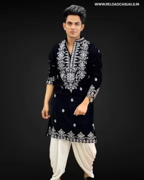 Big Flower Heavy Border Designer Kurta & Pyjama - Combo