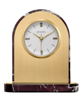 Bulova Desire Executive Clock - Turkish Rosso Levanto Marble - Brass Face Plate