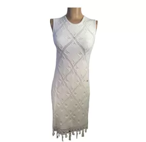 Chanel White 05S, 2005 Summer Resort Woven Crochet Sumner Dress US 2/4