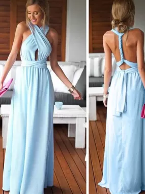 Cheap Simple Convertible Blue Long Prom Dresses for Summer Beach Wedding Party, WG59