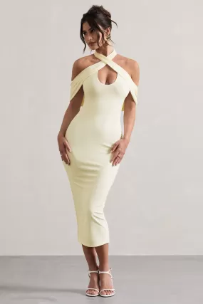 Connect | Cream Bodycon Halter-Neck Midi Dress With Cut-Out