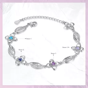 Customized Flower Bracelet With 4 Birthstones For Women