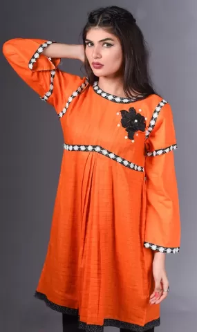 FCC-007 Orange Lawn Embroiderd Stitched Shirt