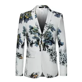 Floral Print Blazer Slim Fit White Blazer