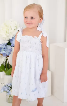 Girls Blue Ditsy Tie Shoulder Dress