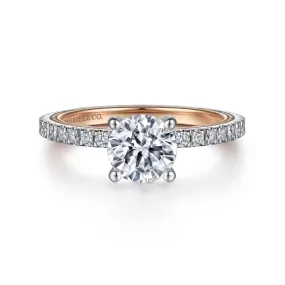 Mounting Only, 14K White-Rose Gold Round Diamond Engagement Ring