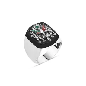 Ottoman Coat of Arms on Stadium Shape Black Onyx Stone Silver Men's Ring