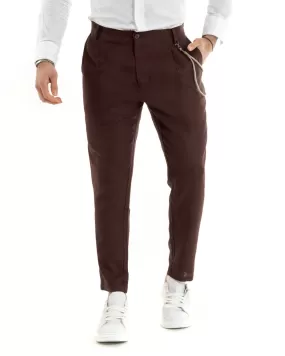 Pantaloni Uomo In Lino Tasca America Classico Sartoriale Comodo Casual Tinta Unita Marrone GIOSAL-P5800A