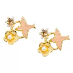 Pink Sparrow Flower Earrings by Eric et Lydie