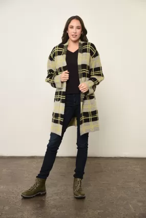 Plaid Print Open Front Jacket in Yellow Plaid