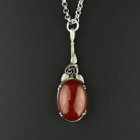 Silver Flower Art Deco Styler Carnelian Pendant Necklace