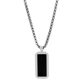 Silver Necklace with Rectangle Onyx Pendant