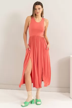 Sunset Vacation HYFVE Sleeveless Slit Midi Dress