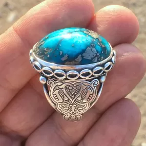 Turquoise Ring Unique Handmade Sterling Silver Turkish Artisan Jewelry