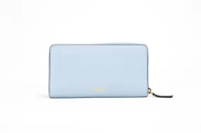 Versace Grainy Leather Gold Monogram Zip Around Clutch Wallet 'Cornflower Blue'