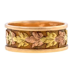 Victorian Foliate Wedding Band Ring, Tri Gold